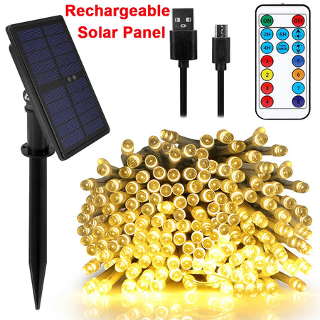 200LEDs Solar String Lights USB Rechargeable