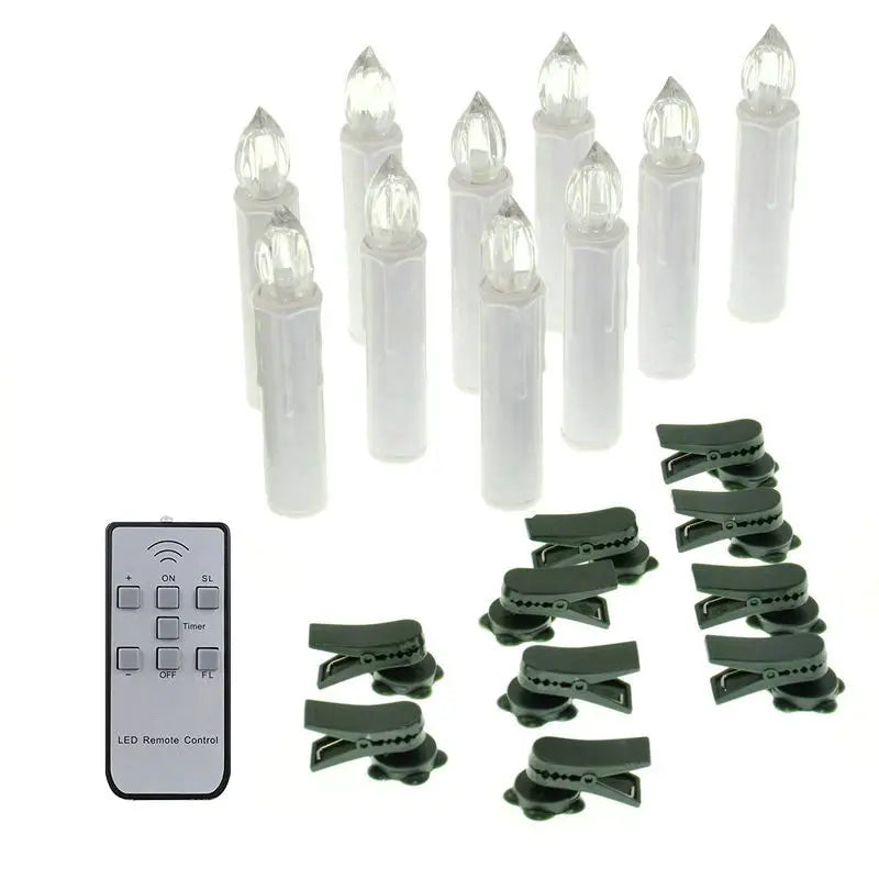 Set of 10 flickering Remote Controlled LED taper Candle