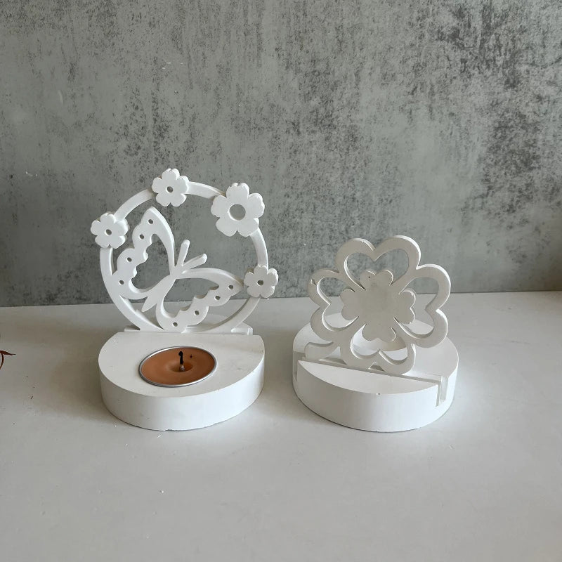 Butterfly Candlestick Silicone Mold Clover Shape Tea Light Candle Holder Ornament Making Plaster Resin Craft Molds